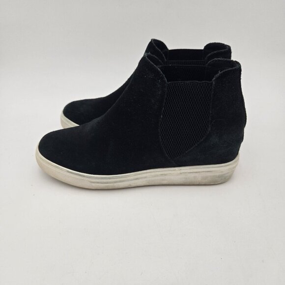 Steve Madden Suede Sultan Chelsea Wedge Sneakers 9 Leather‎ SULT02S1 Black White - Picture 3 of 10